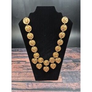 VTG 80s Edouard Rambaud Style Gold Heart Charm‎ Belt Necklace Italy Statement